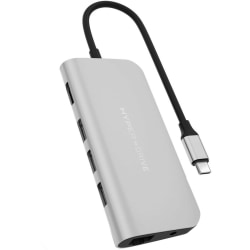 Targus® Sanho HyperDrive POWER 9-in-1 Docking Station, 2"H x 4-3/8"W x 5/8"D, Silver, 00GF37