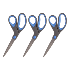 Office Depot® Brand Titanium Coated Scissors, 8", Bent, Dark Gray/Blue, Pack Of 3 Scissors