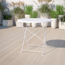 Flash Furniture Oia Commercial Grade 30" Round Indoor-Outdoor Steel Folding Patio Table, 28"H x 30"W x 30"D, White