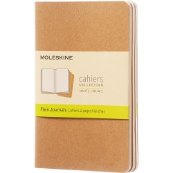 Moleskine Cahier Journals, 3-1/2" x 5-1/2", Plain, 64 Pages (32 Sheets), Kraft Brown, Set Of 3 Journals