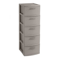 Inval By MQ Resin Storage Cabinet, 5 Drawers, 39"H x 13"W x 15"D, Taupe