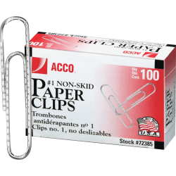 ACCO® Economy Paper Clips, 1000 Total, No. 1, Silver, 100 Per Box, Pack Of 10 Boxes