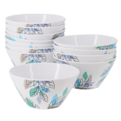 Gibson Home Tropical Sway Vineyard 12-Piece Hammered Melamine Bowl Set, 6", Blue