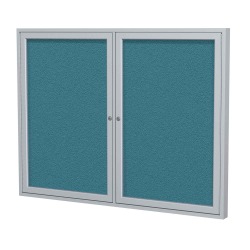 Ghent Traditional Enclosed 2-Door Fabric Bulletin Board, 36" x 60", Teal, Satin Aluminum Frame