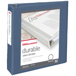 Office Depot® 3-Ring Durable View Binder, 2" Round Ring, Serene Blue