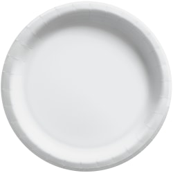 Amscan Round Paper Plates, Frosty White, 6-3/4", 50 Plates Per Pack, Case Of 4 Packs