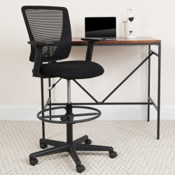 Flash Furniture Ergonomic Mid-Back Mesh Drafting Chair with Fabric Seat, Adjustable Foot Ring and Arms, Black