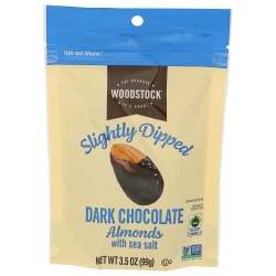 Woodstock Slightly Dipped Almonds, Dark Chocolate With Sea Salt, 3.5 Oz, Total Qty 8