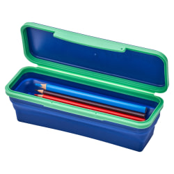 Lockermate By Bostitch Flexi Storage Expandable Pencil Box, 1-3/4"H x 3"W x 8-3/4"D, Navy/Green