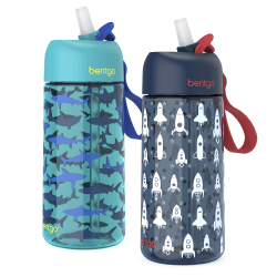 Bentgo Kids Prints Tritan Water Bottles, Rocket/Shark, Pack Of 2 Bottles