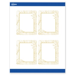 Avery® Printable Labels With Sure Feed® Technology, S00-EVW, Rectangle, 4" x 3-1/3", Matte White With Preprinted Gold Leaf Pattern, Pack Of 40