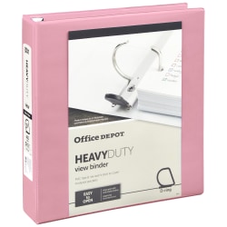 Office Depot® Heavy-Duty View 3-Ring Binder, 1 1/2" D-Rings, Pink