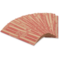 PAP-R Flat Coin Wrappers - Total $0.50 in 50 Coins of 1&cent; Denomination - Heavy Duty - Paper - Red