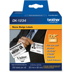 Brother DK1234 Name Badge Labels, Rectangular, 2 3/8" x 3 3/8", White, Pack Of 260