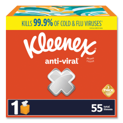 Kleenex® Anti-Viral Facial Tissue, 3-Ply, White, 55 Sheets/Box, 27 Boxes/Carton