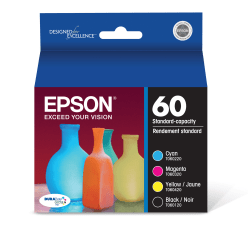 Epson® 60 DuraBrite® Black And Cyan, Magenta, Yellow Ink Cartridges, Pack Of 4, T060120-BCS