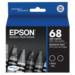 Epson® 68 DuraBrite® Black High-Yield Ink Cartridges, Pack Of 2, T068120-D2