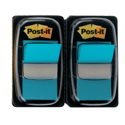 Post it® Flags, 1" x 1 7/10", Bright Blue, 50 Flags Per Pad, Pack Of 2 Pads