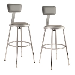 National Public Seating 6400 Series Adjustable Vinyl-Padded Science Stools With Backrests, 19 - 26-1/2"H Seat, Gray, Pack Of 2 Stools