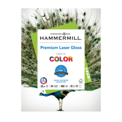 Hammermill® Premium Laser Paper, 1 Ream, White Gloss, Letter Size (8 1/2" x 11"), Ream Of 300 Sheets, 32 Lb, 94 Brightness