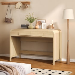 Bestier 46"W Writing Computer Desk With 2 Storage Sliding Drawers, Coastal Oak