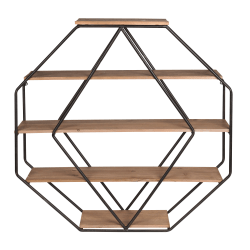 Kate and Laurel Lintz Large Octagon Floating Wall Shelves With Metal Frame, 30-3/4"H x 30-1/2"W x 7"D, Rustic Brown