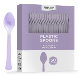 Amscan 8018 Solid Heavyweight Plastic Spoons, Lavender, 50 Spoons Per Pack, Case Of 3 Packs