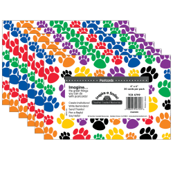 Teacher Created Resources Colorful Paw Prints Postcards, 30 Per Pack, Set Of 6 Packs