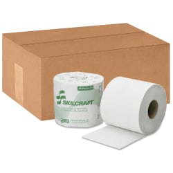 SKILCRAFT® 1-Ply Individually Wrapped Toilet Paper, 100% Recycled, 1000 Sheets Per Roll, Pack Of 96 Rolls (AbilityOne 8540-01-630-8728)