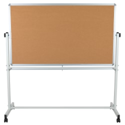 Flash Furniture Reversible Cork Bulletin/Magnetic Dry-Erase Whiteboard, 62 1/2" x 62 1/4", Silver Aluminum Frame