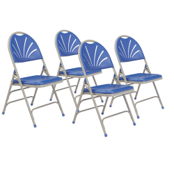National Public Seating® 1100 Series Deluxe Fan-Back With Triple-Brace Double Hinge Folding Chairs, Blue, Pack Of 4 Chairs