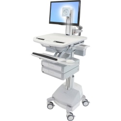 Ergotron StyleView Cart with LCD Pivot, SLA Powered, 2 Drawers - 2 Drawer - 39 lb Capacity - 4 Casters - Aluminum, Plastic, Zinc Plated Steel - White, Gray, Polished Aluminum