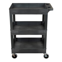 Luxor 3-Shelf Plastic Utility Cart, 36-1/4"H x 24"W x 18"D, Black