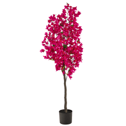 Nearly Natural Bougainvillea 60"H Artificial Tree With Planter, 60"H x 28"W x 9"D, Pink/Black