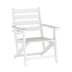 Flash Furniture Tolleson Commercial Grade Adirondack Dining Chair with Fold Out Cup Holder, Weather Resistant Recycled HDPE Adirondack Chair, White