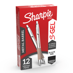 Sharpie® S-Gel Pens, Medium Point, 0.7 mm, Red/Gold Barrel, Black Ink, Pack Of 12 Pens