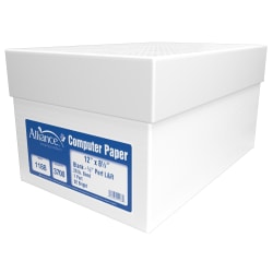 Alliance Continuous Feed Computer Paper, 12" x 8-1/2", White, 20 lb