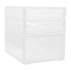 Martha Stewart Brody Plastic Stackable Office Desktop Organizer Boxes With 2 Drawers, 3-1/2"H x 6"W x 7-1/2"D, Clear, Pack Of 2 Boxes