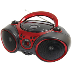 JENSEN 3W RMS CD-490 Portable Stereo CD Player With AM/FM Radio, 5-13/16"H x 9-1/8"W x 8-1/4"D, Black/Red