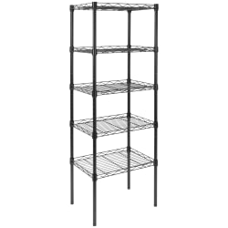 Mount-It! Stainless-Steel Adjustable Shelving Unit, 5-Tiers, 48-1/2"H x 16-1/2"W x 12"D, Black