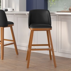 Flash Furniture Julia Transitional Upholstered Bar Stools, Black LeatherSoft/Walnut, Set Of 2 Stools