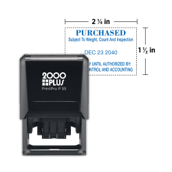 Custom 2000 Plus® PrintPro™ Self-Inking Date Stamp, Economy, 55D/Rectangle, 1-1/2" x 2-1/4", 70% Recycled, 1- Or 2-Color