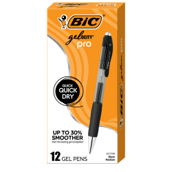 BIC Gelocity Pro Gel, Retractable Gel Pen. Dozen Box, Medium, 0.7MM, Clear, Black Ink