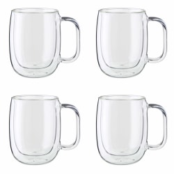 Zwilling Sorrento Plus Double Wall Glass Coffee Mug Set, 12 Oz, Clear, Set Of 4 Mugs