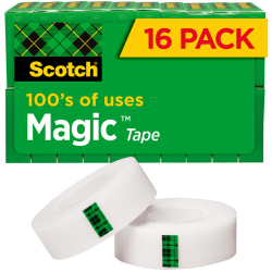 Scotch® Magic™ Invisible Tape, 3/4" x 1000", Clear, Pack of 16 rolls