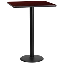 Flash Furniture Square Laminate Table Top With Round Bar-Height Table Base, 43-1/8"H x 24"W x 24"D, Mahogany