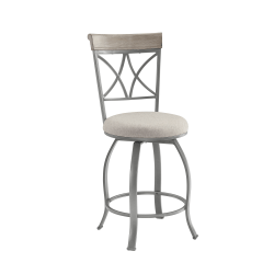 Powell Neville Swivel Armless Metal Counter-Height Stool With Back, Pewter/Light Gray