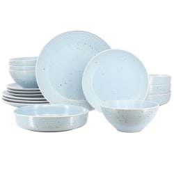 Elama Emilia 16-Piece Assorted Double Bowl Stoneware Dinnerware Set, Light Blue