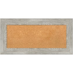 Amanti Art Rectangular Non-Magnetic Cork Bulletin Board, Natural, 36" x 18", Dove Graywash Plastic Frame