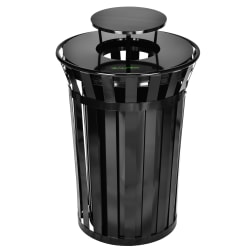 Alpine 38-Gallon Metal-Slatted Outdoor Commercial Trash Can, With Lid, Black